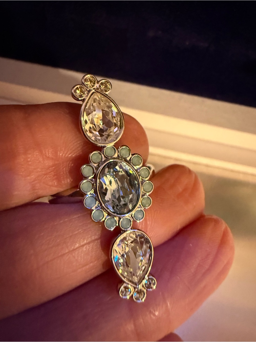 Crystal and Opal Accent Silver-Tone Statement Ring - White